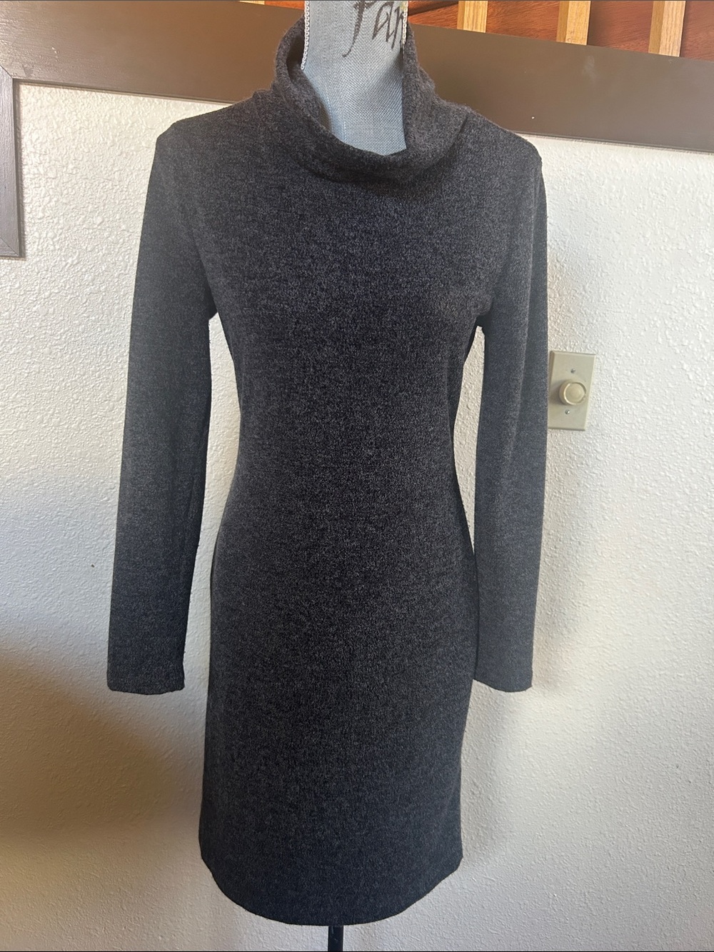 Banana Republic Dark Charcoal Long-Sleeve Cowl Neck Dress